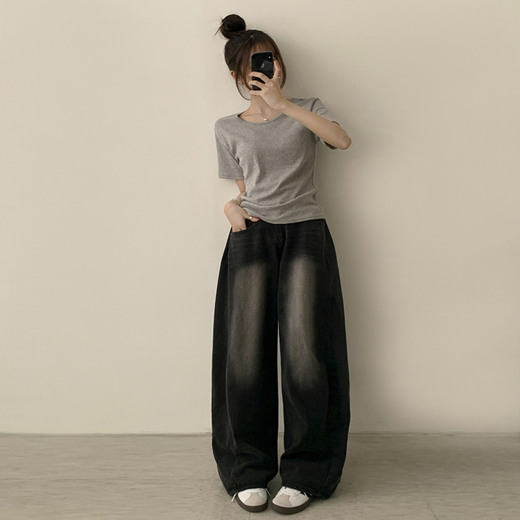 ラウンドベーシック半袖Tシャツ(6color) GREY