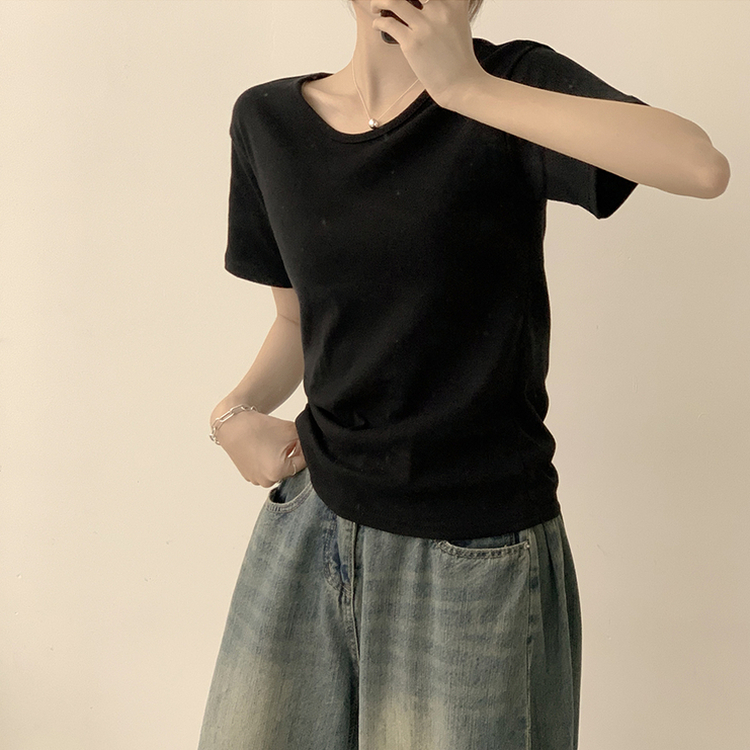 ラウンドベーシック半袖Tシャツ(6color) BLACK