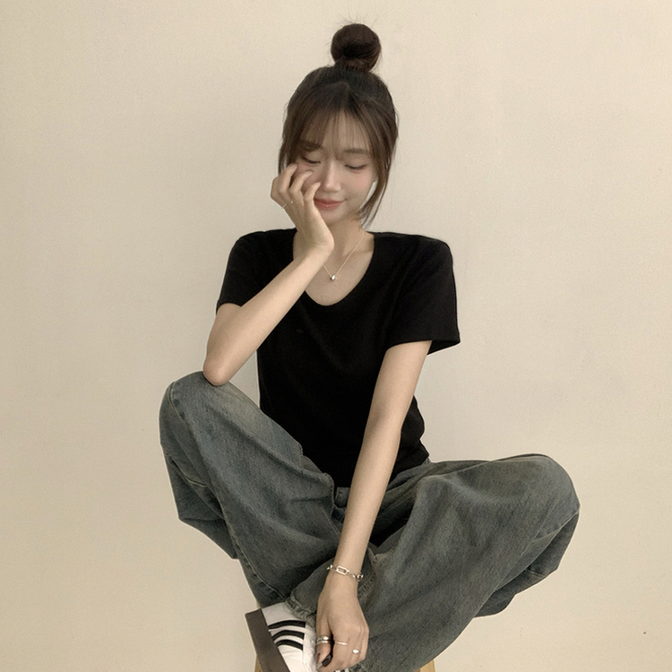 ラウンドベーシック半袖Tシャツ(6color) BLACK