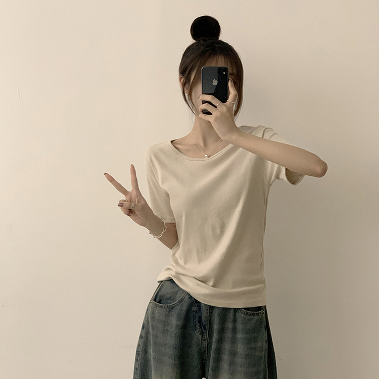 ラウンドベーシック半袖Tシャツ(6color) BEIGE