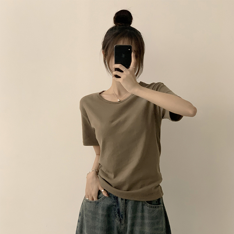 ラウンドベーシック半袖Tシャツ(6color) KHAKI
