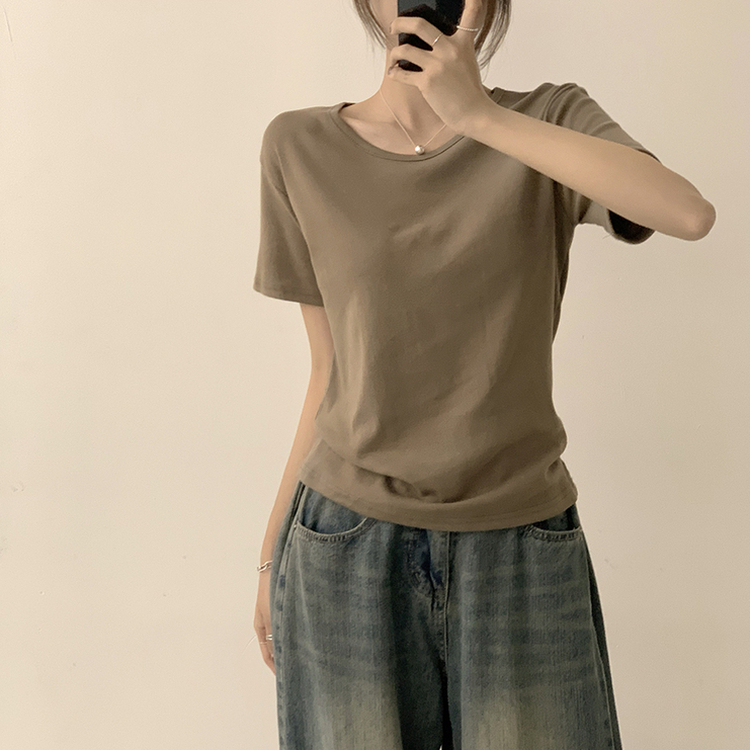 ラウンドベーシック半袖Tシャツ(6color) KHAKI