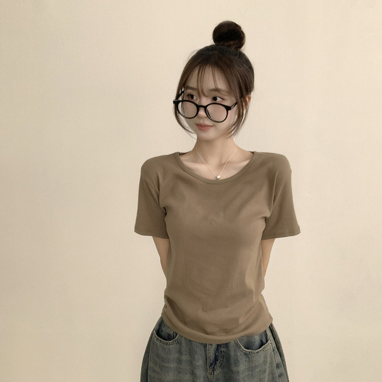 ラウンドベーシック半袖Tシャツ(6color) KHAKI