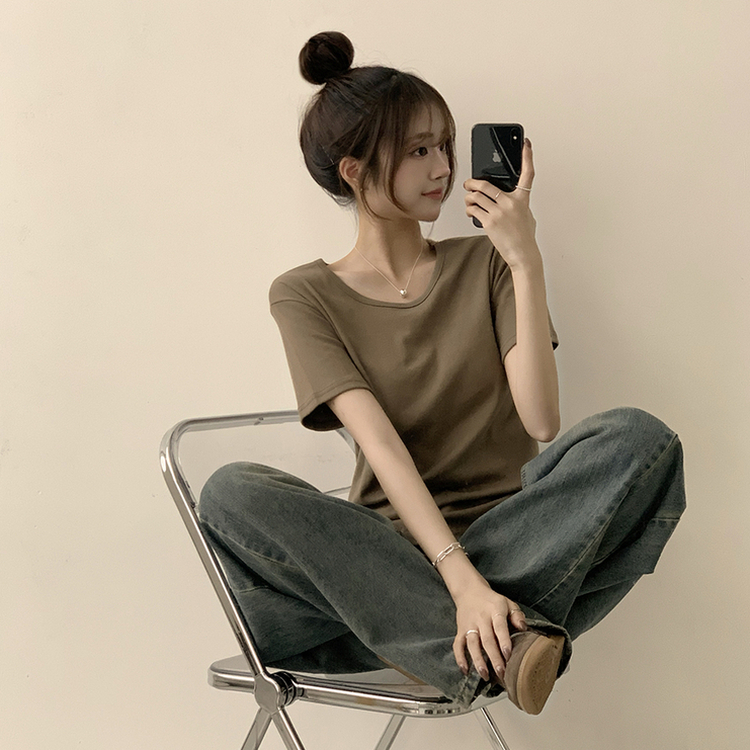 ラウンドベーシック半袖Tシャツ(6color) KHAKI