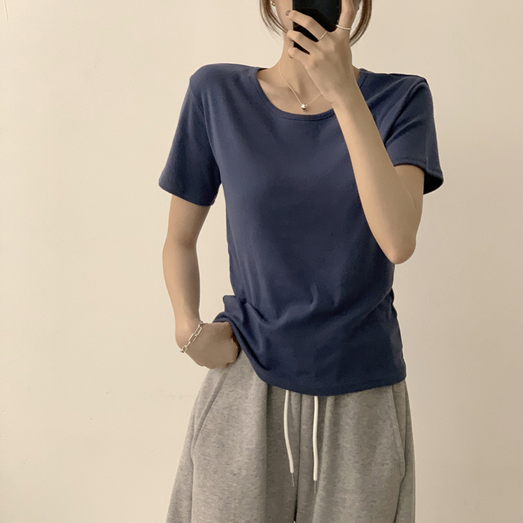ラウンドベーシック半袖Tシャツ(6color) NAVY
