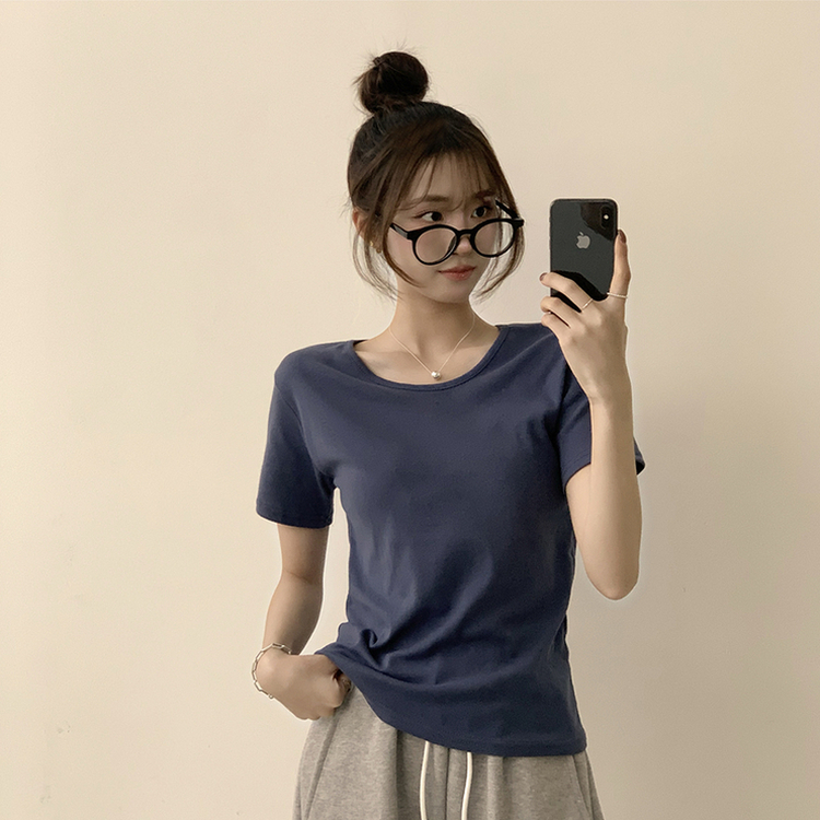ラウンドベーシック半袖Tシャツ(6color) NAVY