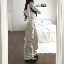 コットンパンツ 【丈別】ビンテージビッグポケットカーゴワイドパンツ CREAM