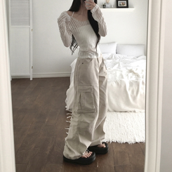 コットンパンツ 【丈別】ビンテージビッグポケットカーゴワイドパンツ CREAM