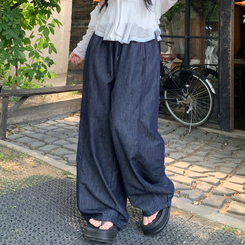 コットンパンツ 【丈別】バンディングストリングワイドジョガーパンツ DEEP DENIM