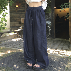 コットンパンツ 【丈別】バンディングストリングワイドジョガーパンツ DEEP DENIM