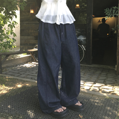 コットンパンツ 【丈別】バンディングストリングワイドジョガーパンツ DEEP DENIM