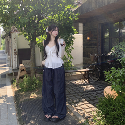 コットンパンツ 【丈別】バンディングストリングワイドジョガーパンツ DEEP DENIM