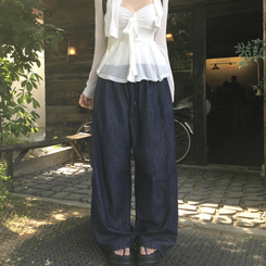 コットンパンツ 【丈別】バンディングストリングワイドジョガーパンツ DEEP DENIM