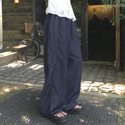 コットンパンツ 【丈別】バンディングストリングワイドジョガーパンツ DEEP DENIM