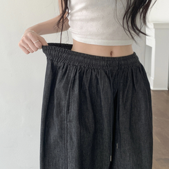 コットンパンツ 【丈別】バンディングストリングワイドジョガーパンツ BLACK DENIM