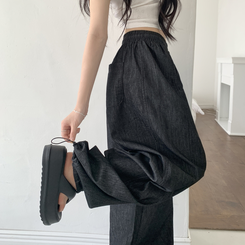 コットンパンツ 【丈別】バンディングストリングワイドジョガーパンツ BLACK DENIM