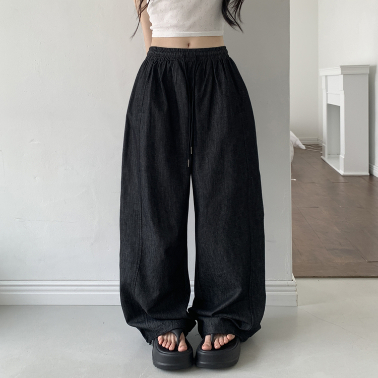 【丈別】バンディングストリングワイドジョガーパンツ BLACK DENIM