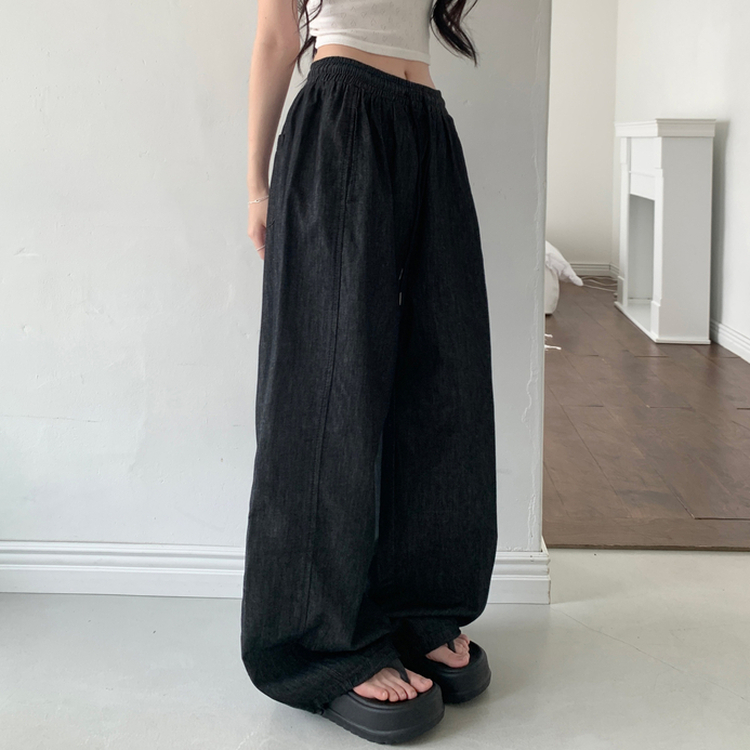 【丈別】バンディングストリングワイドジョガーパンツ BLACK DENIM