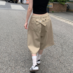 ショートパンツ 【丈別】ポイントスナップコットンワイドバミューダパンツ BEIGE