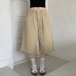 ショートパンツ 【丈別】ポイントスナップコットンワイドバミューダパンツ BEIGE