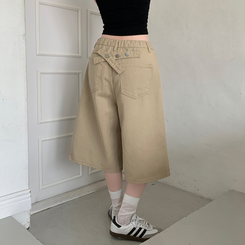 ショートパンツ 【丈別】ポイントスナップコットンワイドバミューダパンツ BEIGE