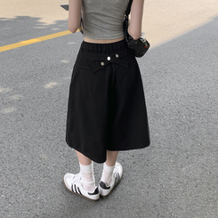 ショートパンツ 【丈別】ポイントスナップコットンワイドバミューダパンツ BLACK