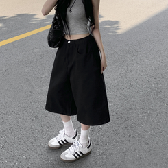 ショートパンツ 【丈別】ポイントスナップコットンワイドバミューダパンツ BLACK