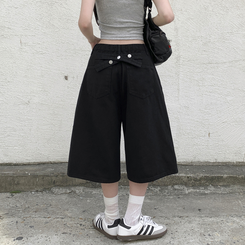 ショートパンツ 【丈別】ポイントスナップコットンワイドバミューダパンツ BLACK