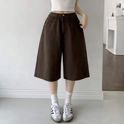 ショートパンツ 【丈別】ポイントスナップコットンワイドバミューダパンツ BROWN