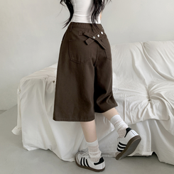 ショートパンツ 【丈別】ポイントスナップコットンワイドバミューダパンツ BROWN