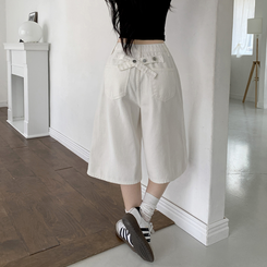 ショートパンツ 【丈別】ポイントスナップコットンワイドバミューダパンツ WHITE