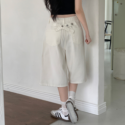 ショートパンツ 【丈別】ポイントスナップコットンワイドバミューダパンツ WHITE