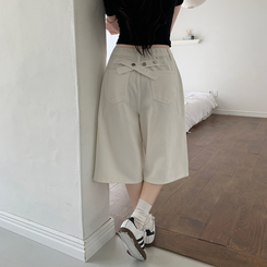 ショートパンツ 【丈別】ポイントスナップコットンワイドバミューダパンツ WHITE
