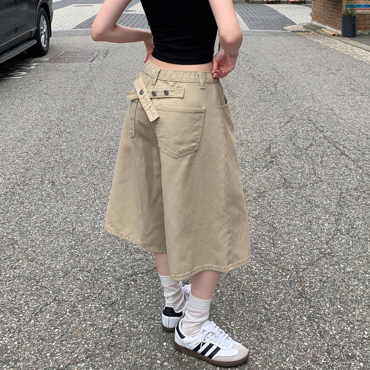 【丈別】ポイントスナップコットンワイドバミューダパンツ BEIGE