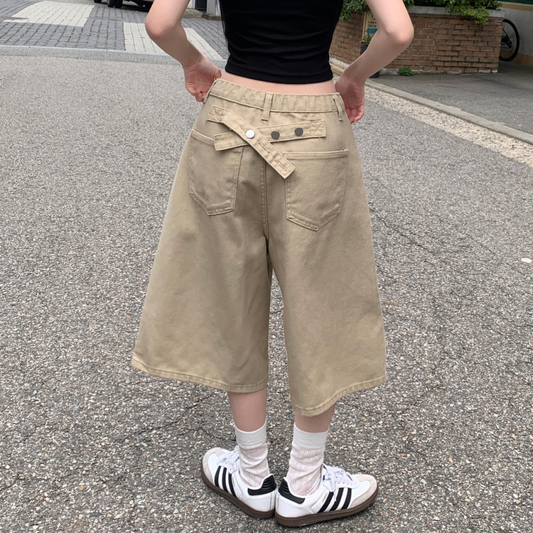 【丈別】ポイントスナップコットンワイドバミューダパンツ BEIGE