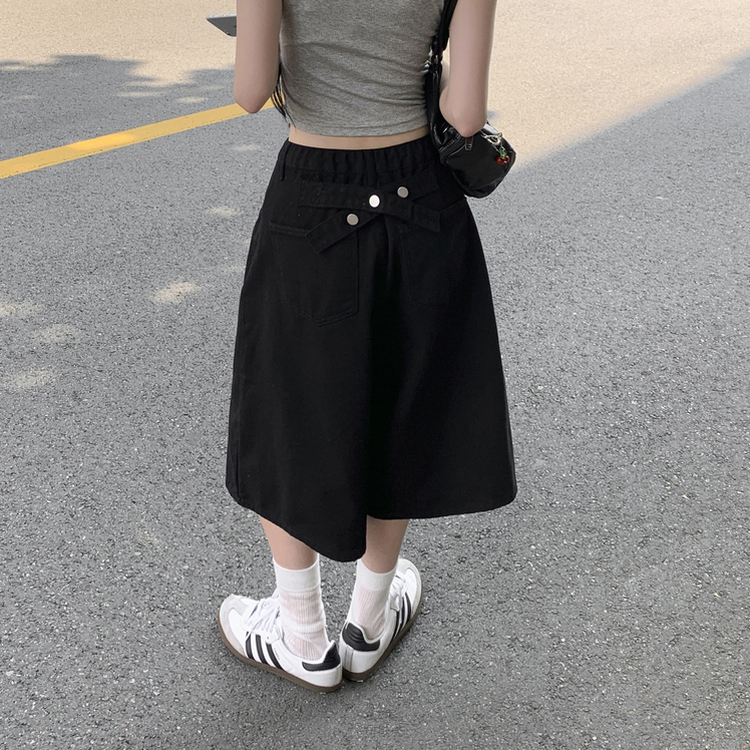 【丈別】ポイントスナップコットンワイドバミューダパンツ BLACK