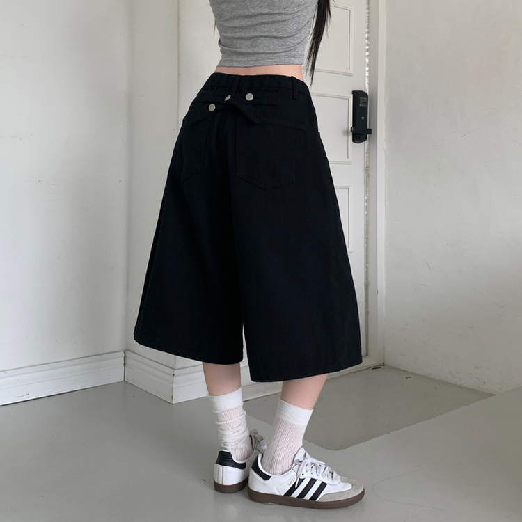 ショートパンツ 【丈別】ポイントスナップコットンワイドバミューダパンツ BLACK