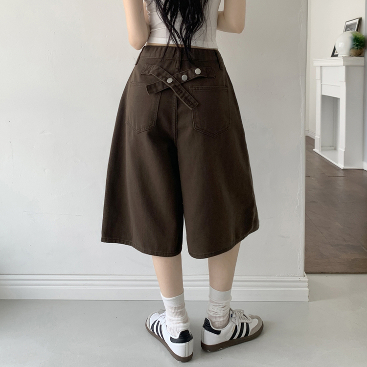 【丈別】ポイントスナップコットンワイドバミューダパンツ BROWN