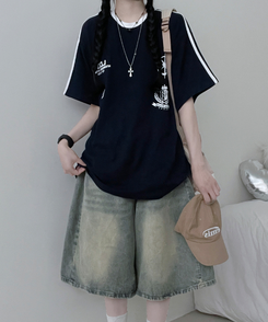 89トラックライン半袖Tシャツ NAVY