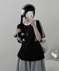 89トラックライン半袖Tシャツ BLACK