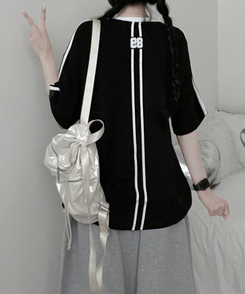 89トラックライン半袖Tシャツ BLACK