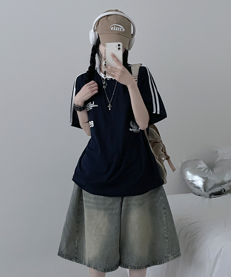 89トラックライン半袖Tシャツ NAVY