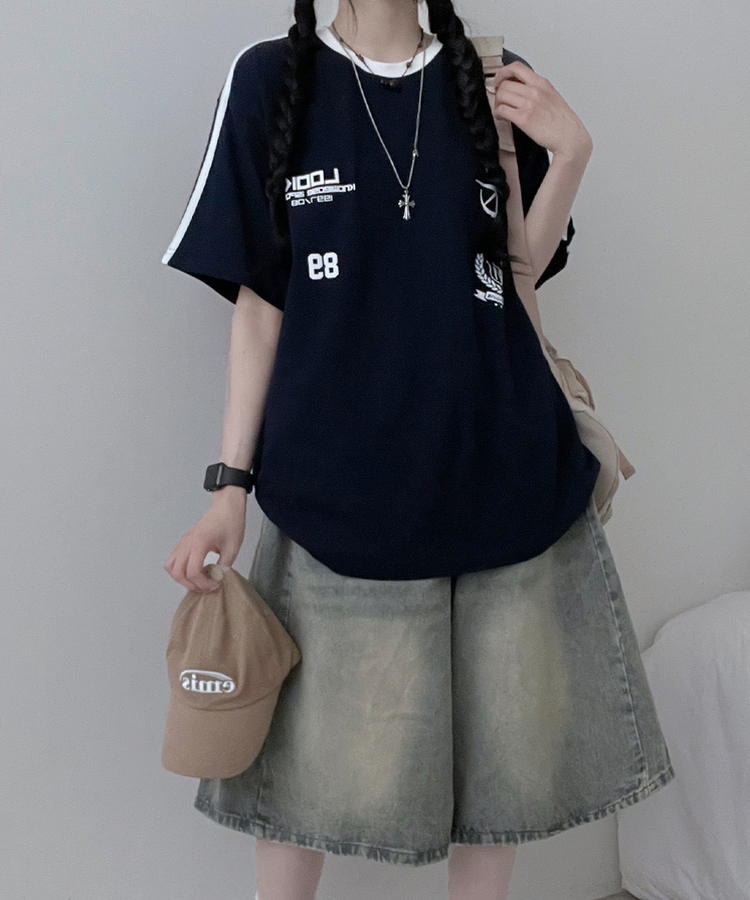 89トラックライン半袖Tシャツ NAVY
