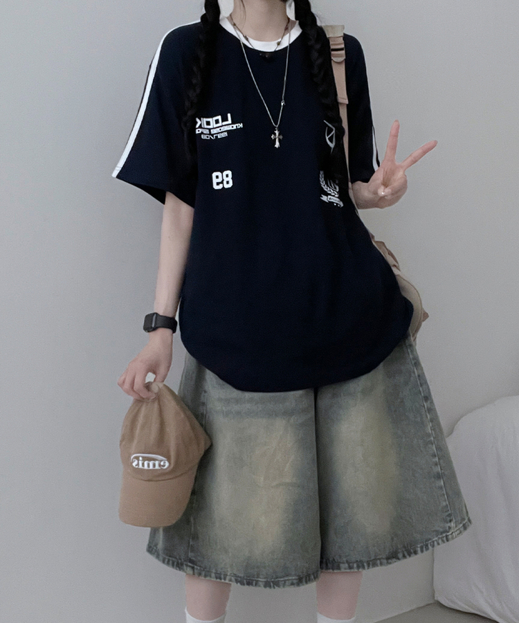 89トラックライン半袖Tシャツ NAVY