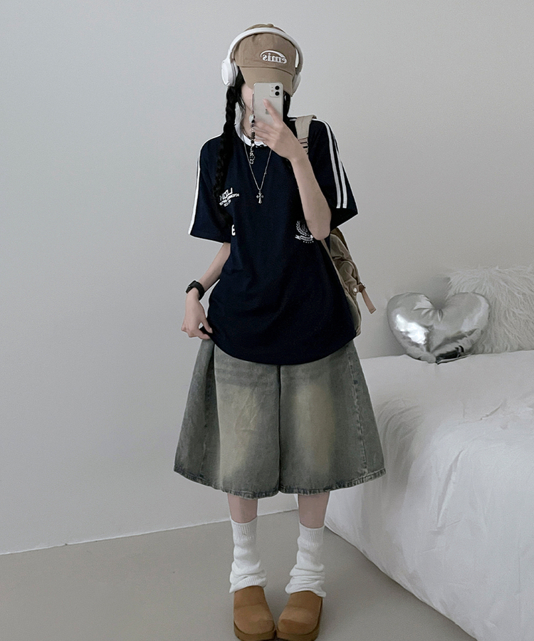 89トラックライン半袖Tシャツ NAVY