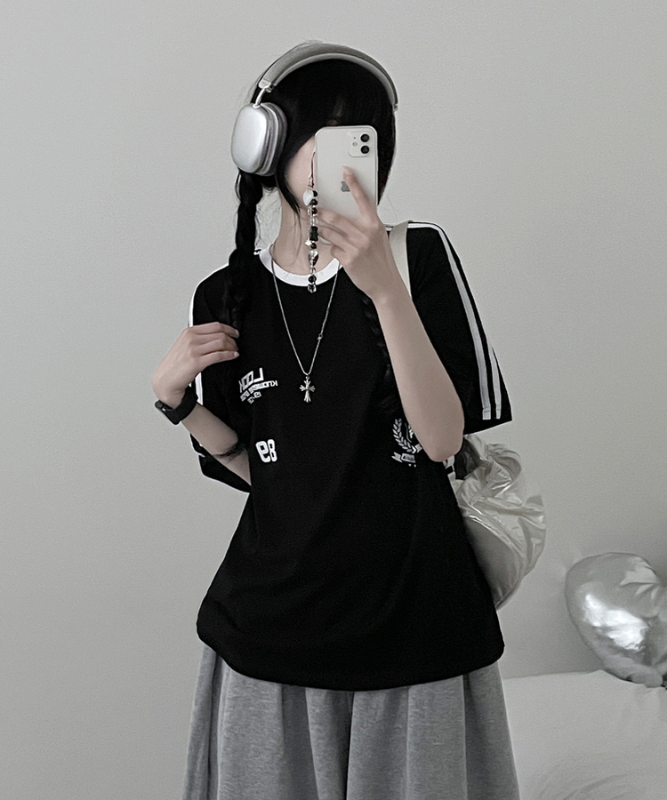 89トラックライン半袖Tシャツ BLACK