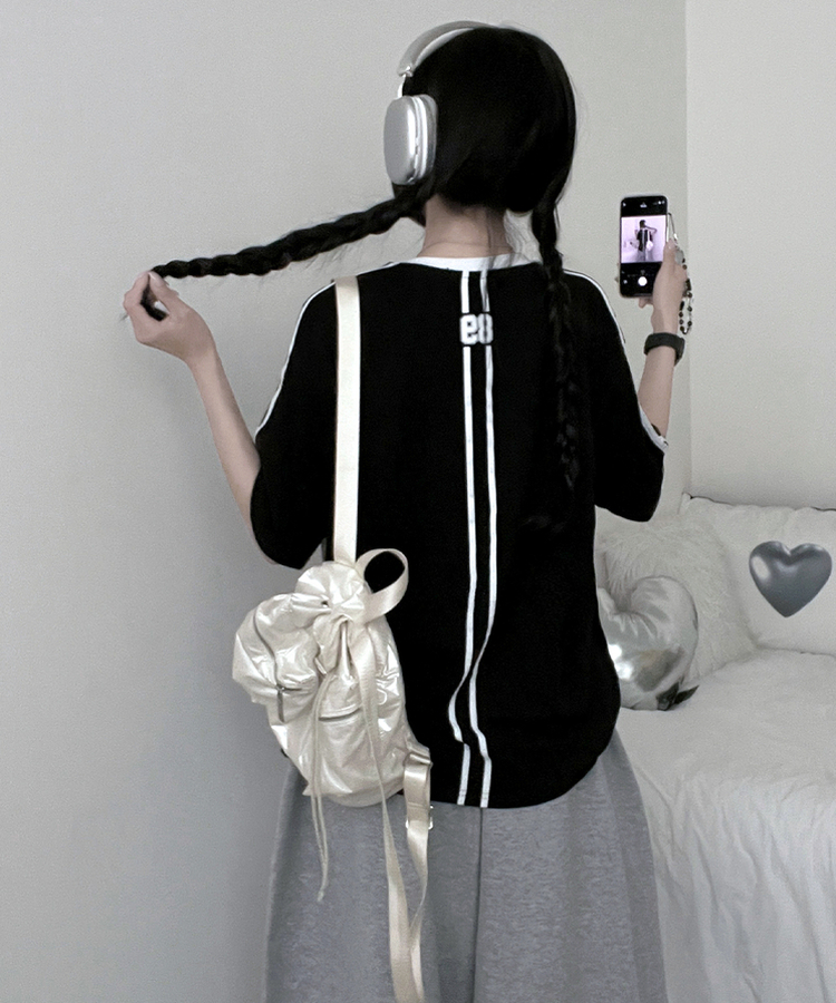 89トラックライン半袖Tシャツ BLACK