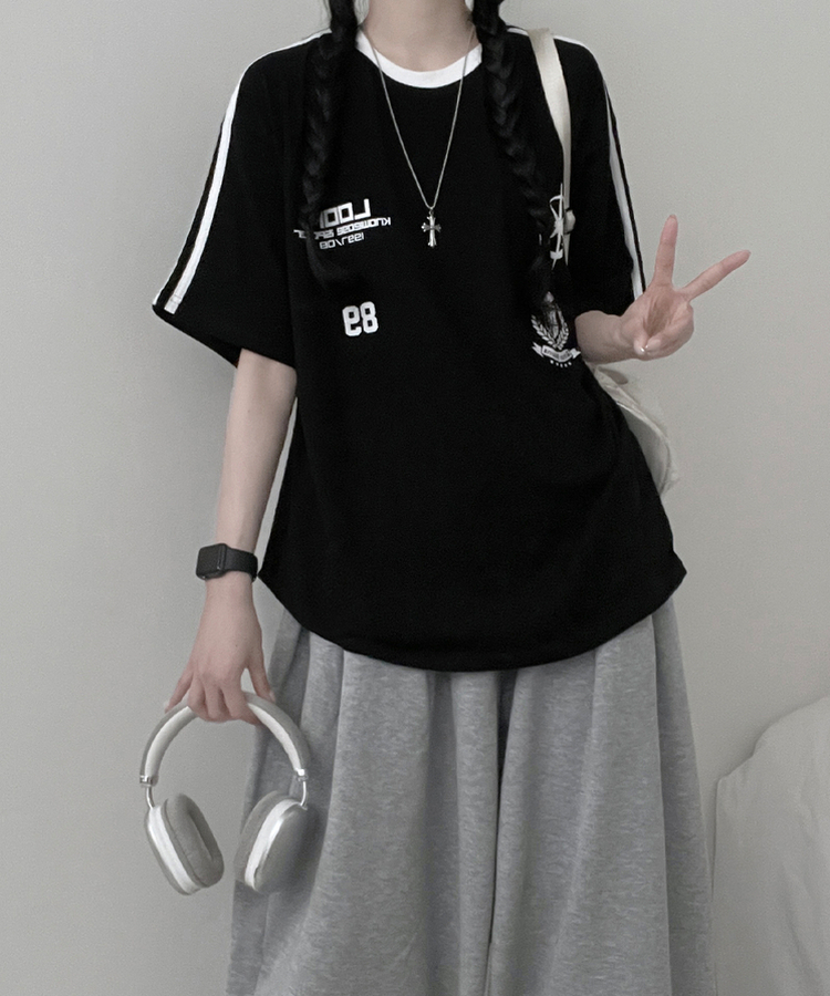 89トラックライン半袖Tシャツ BLACK