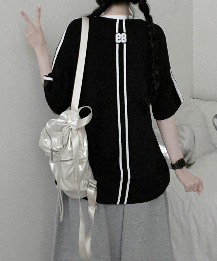 89トラックライン半袖Tシャツ BLACK