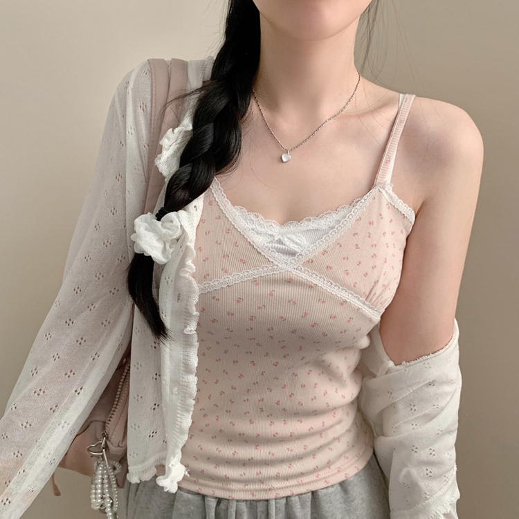 다다 펀칭 여름 긴팔 가디건 살안타템 시스루 프릴 상의 화이트